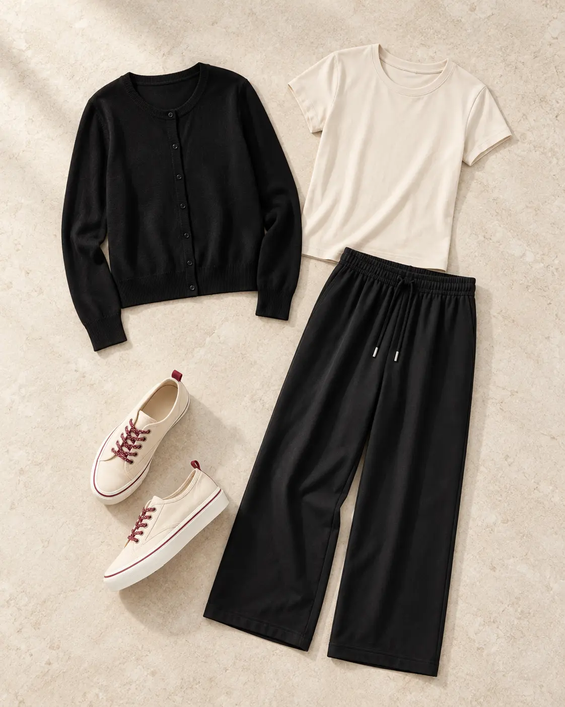 The long-haul travel uniform editorial outfit flat lay